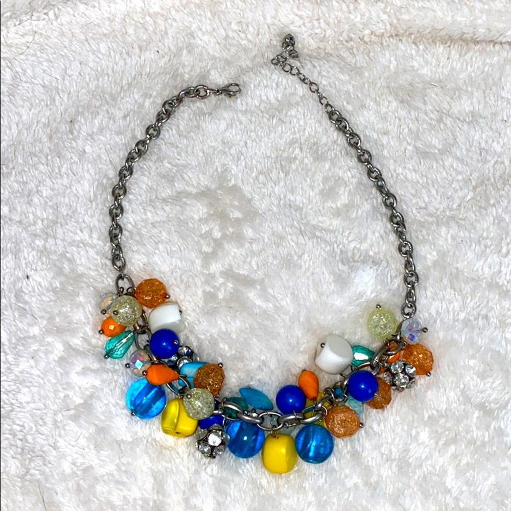 Blue and orange statement necklace